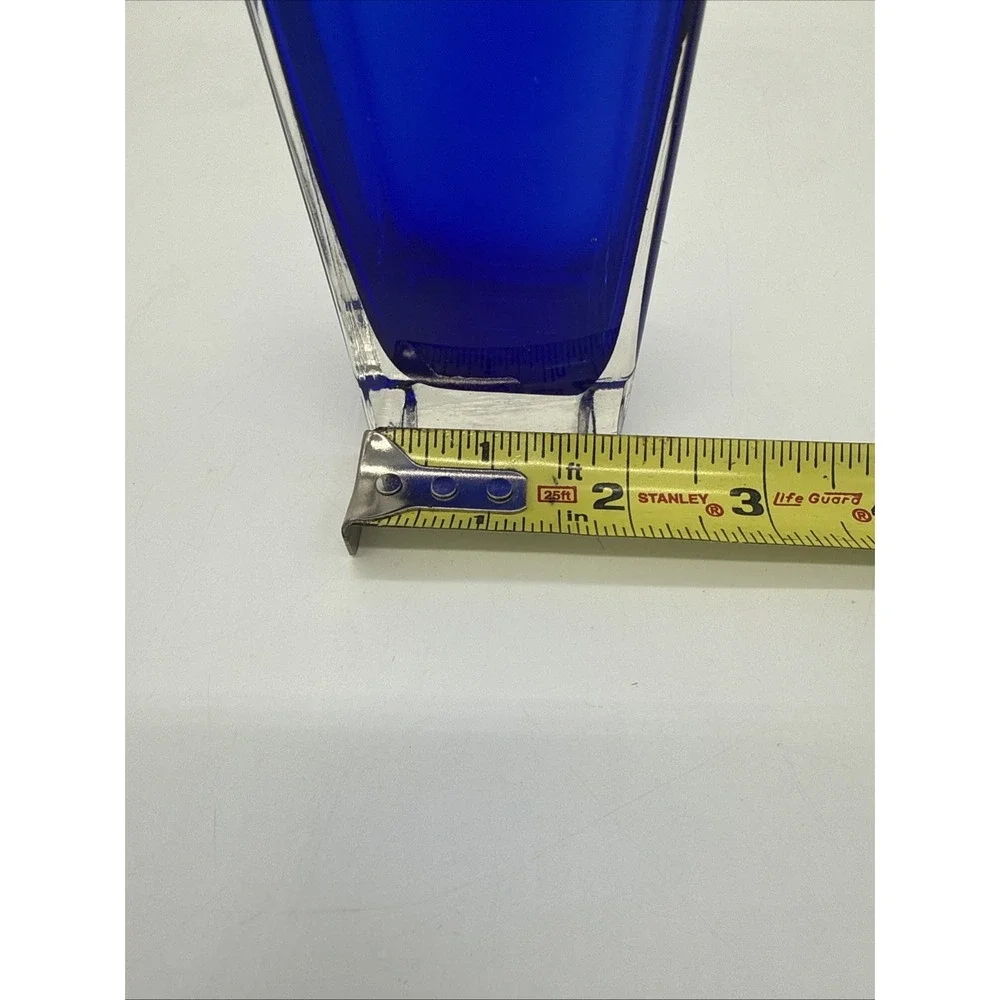 VTG Mid Century Modern MCM COBALT BLUE Rectangular VASE Clear Square Base 10